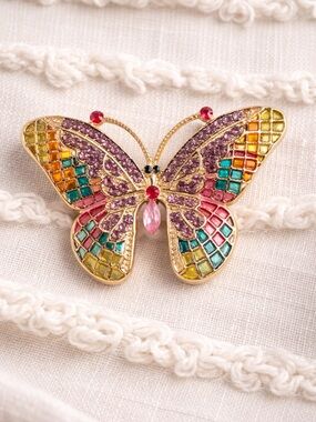 Gold Tome Multicolor Butterfly Brooch | Statement Pin